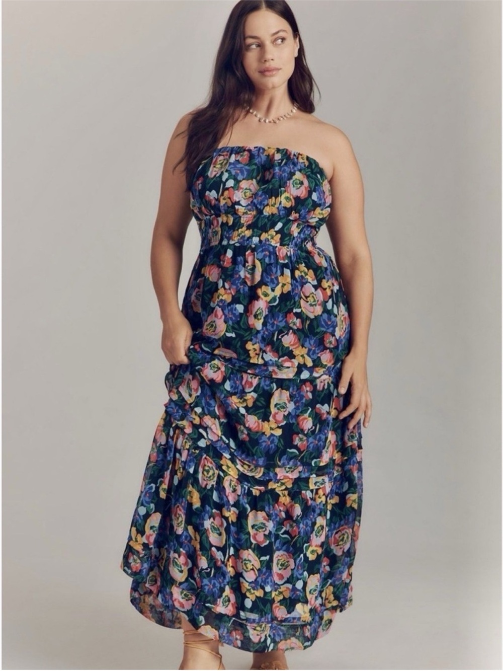 Anthropologie The Somerset Strapless Maxi Dress Women’s Large Chiffon Floral J